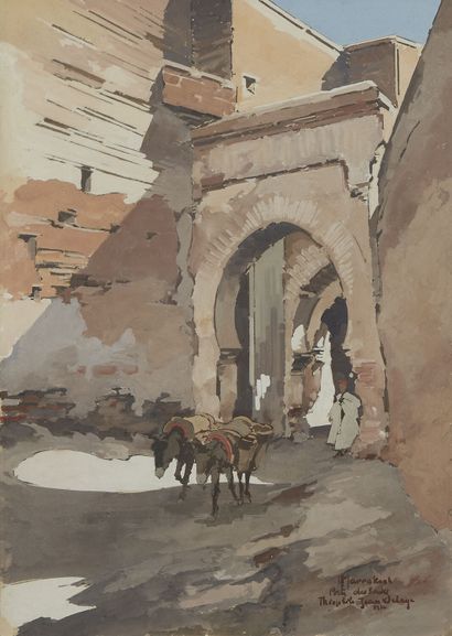 THÉOPHILE-JEAN DELAYE THEOPHILE-JEAN DELAYE (1896-1970)
Door of the souks Marrakech
Gouache,...