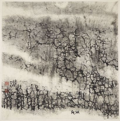 JIANG ZHIXIN JIANG ZHIXIN (NÉ EN 1949)
Encre noire sur papier représentant deux chiens...