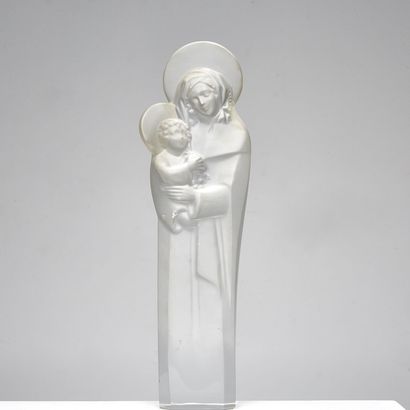 CRISTAL LALIQUE CRISTAL LALIQUE 
 « Vierge à l'enfant Jésus ». Épreuve en cristal...