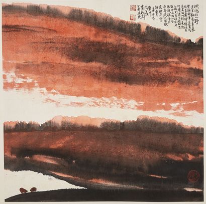 JIANG ZHIXIN JIANG ZHIXIN (NÉ EN 1949)
Encre noire orangée sur papier représentant...
