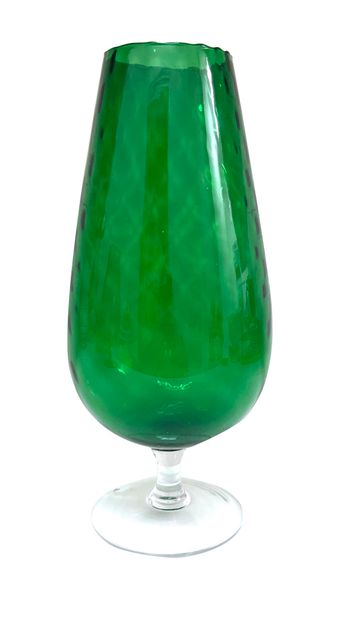 EMPOLI EMPOLI
Haut vase optique fuselé vintage en verre d'Empoli, corps vert France,...