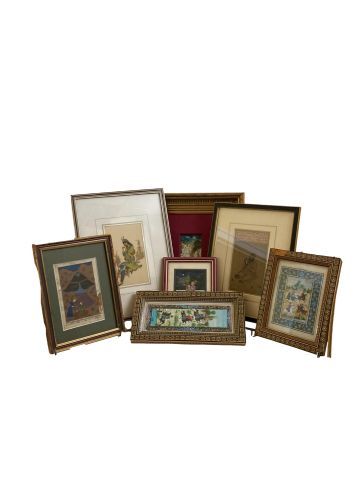 null Ensemble de sept miniatures orientales peintes en polychromie dont une scène...