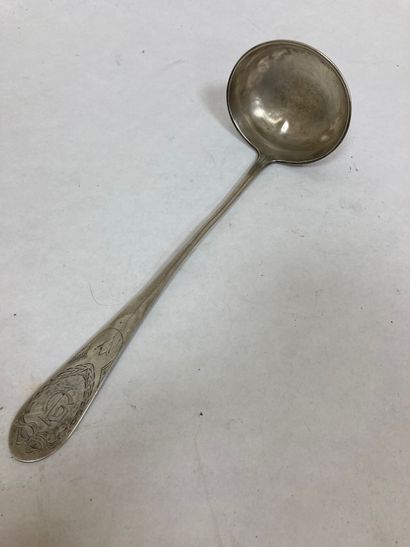 Ladle in silver with the number GL in a ribboned...