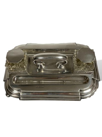 null Silver inkwell resting on ball feet, provided with a wrist, the inkwells in...