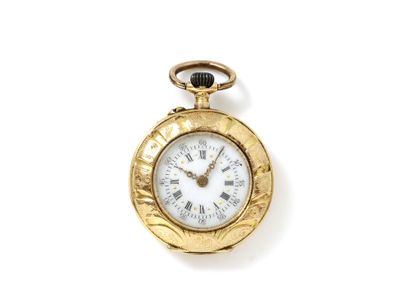 null Neck watch in gold 750 thousandths, white enamelled dial with Roman and Arabic...