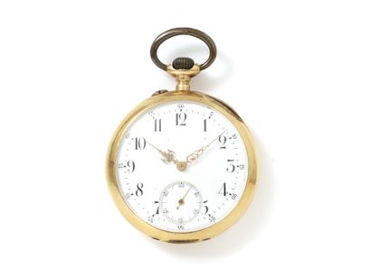 null Pocket watch in gold 750 thousandths, white enamelled dial with painted Arabic...