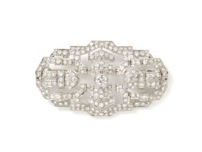null Brooch plate in platinum 850 and white gold 750 thousandths, with openwork geometrical...