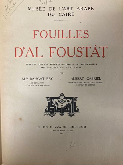 null Gabriel A 
Fouilles d’Al Foustat Paris, de Boccard 1921 in-4 demi percaline...