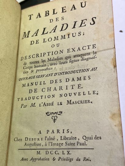 null LE MASCRIER Abbé
Tableau des maladies de Lommius 
Paris Debure 1760 in-8 basane...