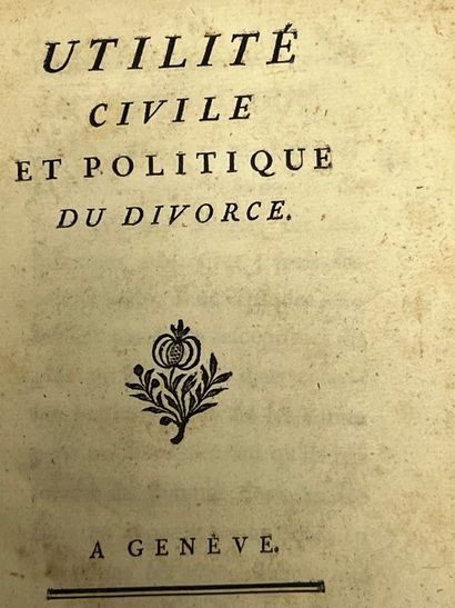 null Utilité civil et politique du divorce 
Genève 1770 in8 demi chagrin grenat du...