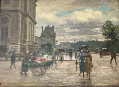 null Victor Gabriel GILBERT
(1847-1935)
Marchande de fleurs rue de Rivoli, vue sur...