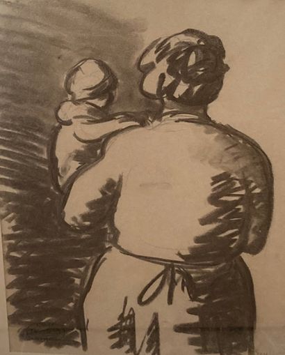 null René SEYSSAUD (1867-1952)
Mére et enfant
Fusain. Signé en bas à droite. Cachet...