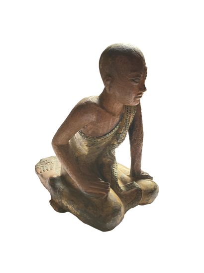 null BIRMANIE. Xxème siècle
Divinité assise 
Sculpture en bois polychrome
H. 30 ...