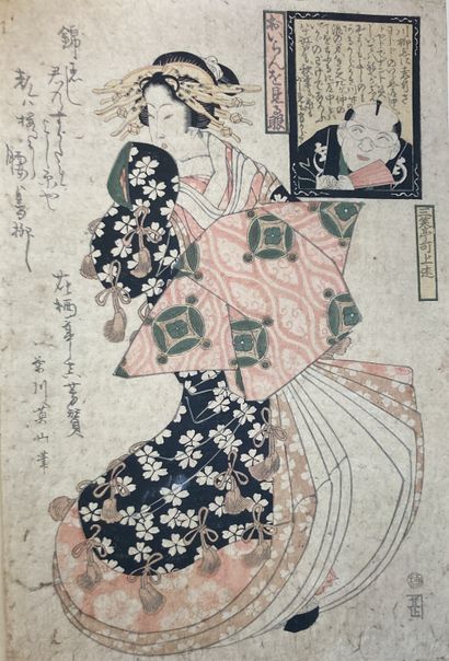 null KIKUKAWA EIZAN (1787-1867)
Coutisane
Estampe en couleurs. Signé
(Insolée)
C...