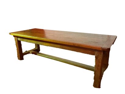 null Table de ferme en bois mouluré et patiné ouvrant par deux tiroirs en ceinture,...