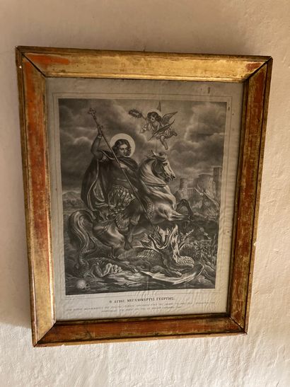 null Ecole RUSSE. XIXème siècle
Saint Michel terrassant le dragon
Gravure
43x33 ...