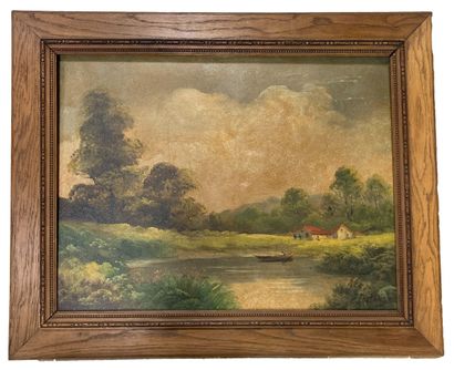 null J. CHATELIN (20th century)
House by the river.
Oil on canvas. Signed lower right
40x50...