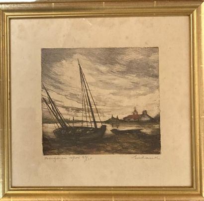 null BERTRAND (20th century)
Boat at rest
Engraving. Signed lower right and numbered...
