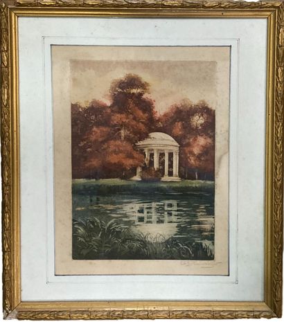 null Set of two engravings:
-After Gabriel SCHLUMBERGER (1864-1958)
Temple of love
Color...