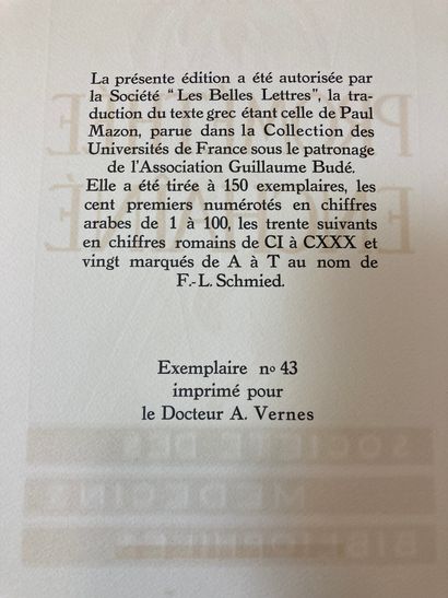 null ESCHYLE
Prométhée enchainée
Paris, sté des médecins bibliophiles, 1941, in-4...