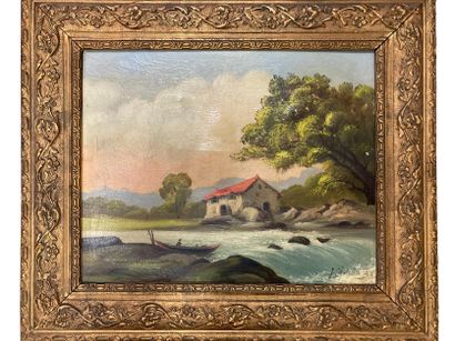 null J. CHATELIN (20th century)
House by the river.
Oil on canvas. Signed lower right
40x50...