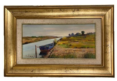 null Carlo PUPI (born 1939)
The boat
Oil on panel. Signed lower left and titled Lo...