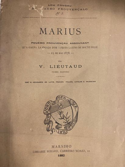 null LIEUTAUD (V)
Marius
Poème provençal assonant, Béraud, 1882, plaquette in-8 brochée
Edition...