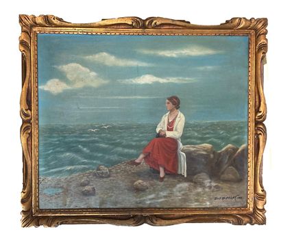 null Louis BABELAY (XIX-XX)
Woman contemplating the sea 
Oil on canvas. Signed and...