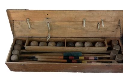 null Jeu de pleine air: jeu de croquets en bois dans son coffret contenant boules,...