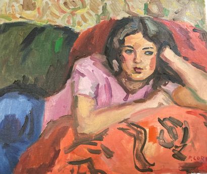 null Pierre CORNU (1895-1996)
Jeune femme au canapé rouge
Huile sur toile. Signé...