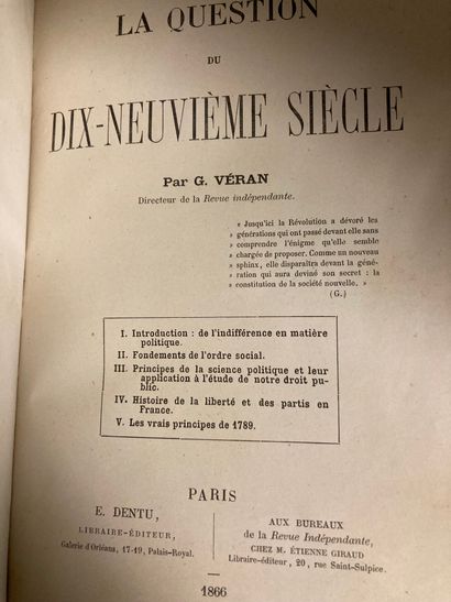 null VERAN G 
La question du XIXème siècle
Paris Dentu 1860 in-8 demi chagrin br...