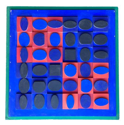 null Victor Vasarely (1906-1997)
Blue-Red-Black
Tempera on wood relief. Signed lower...