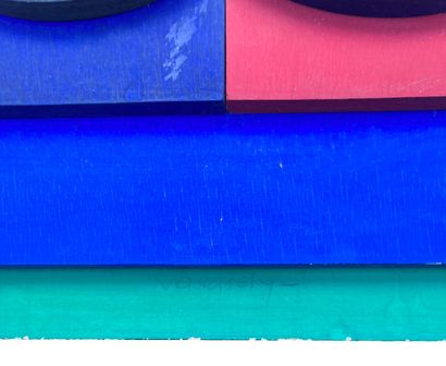 null Victor Vasarely (1906-1997)
Bleu-Rouge-Noir
Tempera sur relief en bois. Signé...