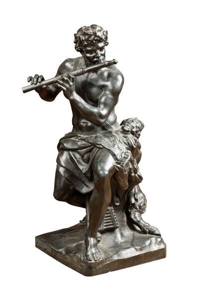  D’après Antoine COYSEVOX (1640-1720)
Pan et Satyre 
Epreuve en bronze patiné. Cachet... Gazette Drouot