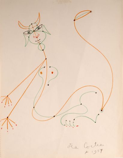 null JEAN COCTEAU (1889-1963)
Sphinx badin
Crayons et pastel sur papier signé et...