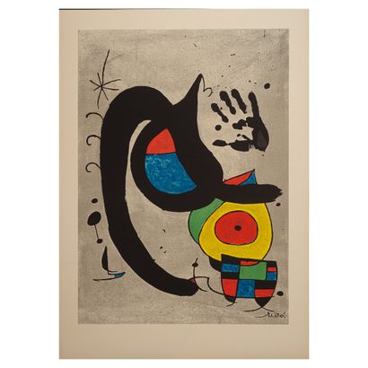 Joan Miró Joan Miró (Barcelone, 1893-Palma de Majorque, 1983) 
Chat et main. 
Lithographie... Gazette Drouot