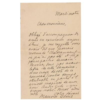 Maurice Denis Autograph Letter Signed French painter and writer (1870-1943) who was... Gazette Drouot