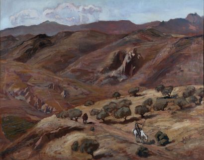  Camille DESCOSSY (1904-1980). 
Don Quichotte et Sancho Panza dans les montagnes.... Gazette Drouot