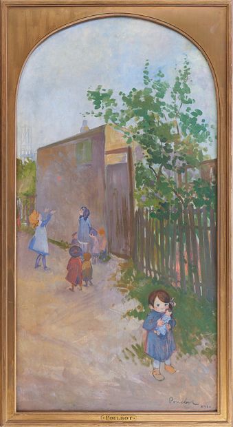 null Francisque POULBOT (1879-1946), "Le jeu de balle à Montmartre" huile sur toile...