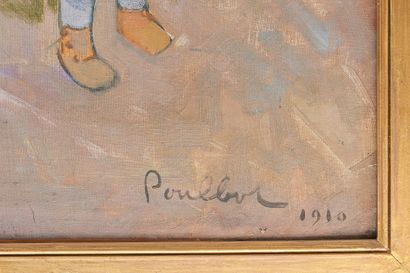 null Francisque POULBOT (1879-1946), "Le jeu de balle à Montmartre" huile sur toile...