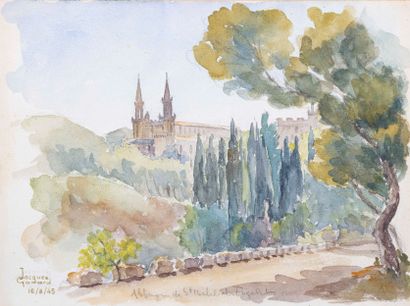 null Jacques GODARD (1920-2016) : 

Abbaye de Saint-Michel de Frigolet, 1945. 

Aquarelle...