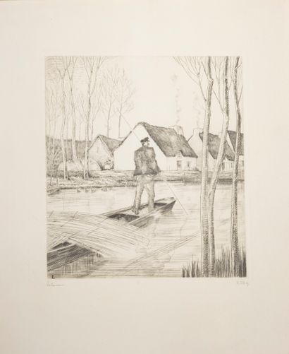 null Jean-Emile LABOUREUR (1877-1943) : 

The man in the boat. 

Etching signed lower...