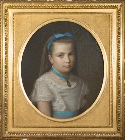 null French school of the 19th century: 

Portrait of a Girl with a Blue Ribbon,...
