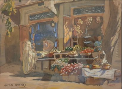 null Matteo BRONDY (1866-1944): 

Stores, the greengrocer. 

Watercolor and charcoal...