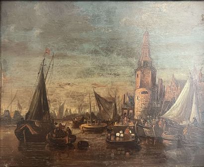 null Dutch school: 

Lively port. 

Oil on copper panel bearing a signature lower...
