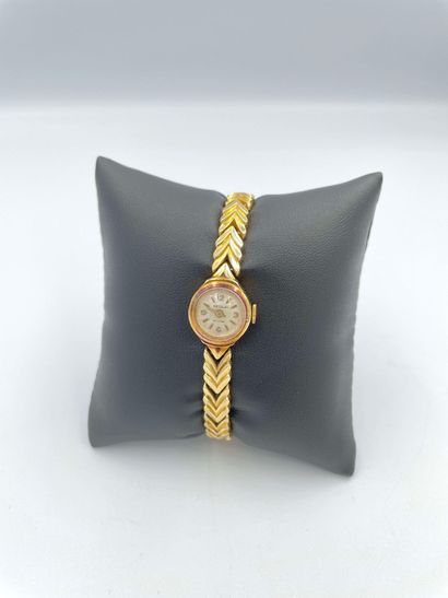 null Lady's watch in 18K yellow gold (750). Gold bracelet with herringbone link....