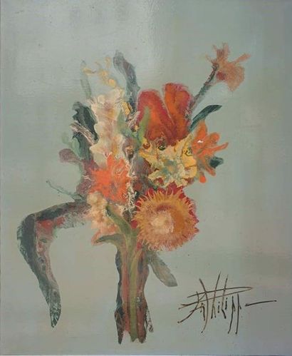 null François PHILIPPE (1920-) : 

Vase de fleurs sur fond vert d'eau

Huile sur...