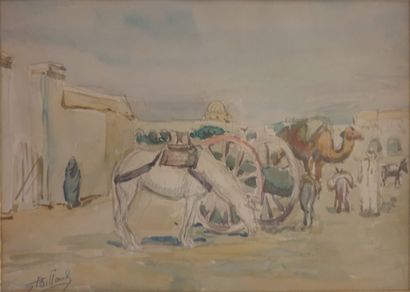 null Eugène BILLAUD (1888-1964): 

The rest of the animals on the square.

Watercolor...