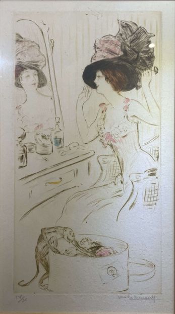 null Emile A. MALO-RENAULT (1870-1938) : 

Elegant with a Monkey. 

Drypoint signed...
