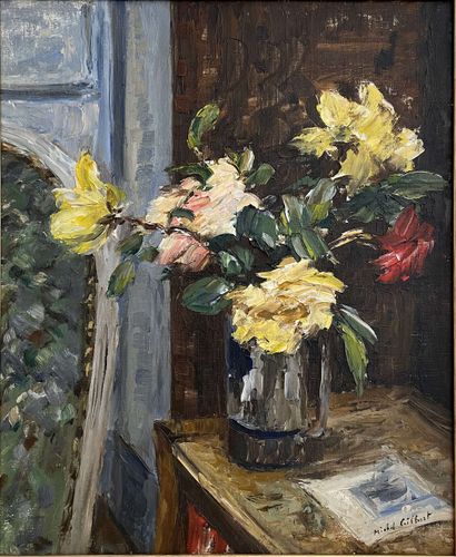 null Michel Gérard GILBERT (1914-1973): 

Bouquet of flowers on a table. 

Oil on...